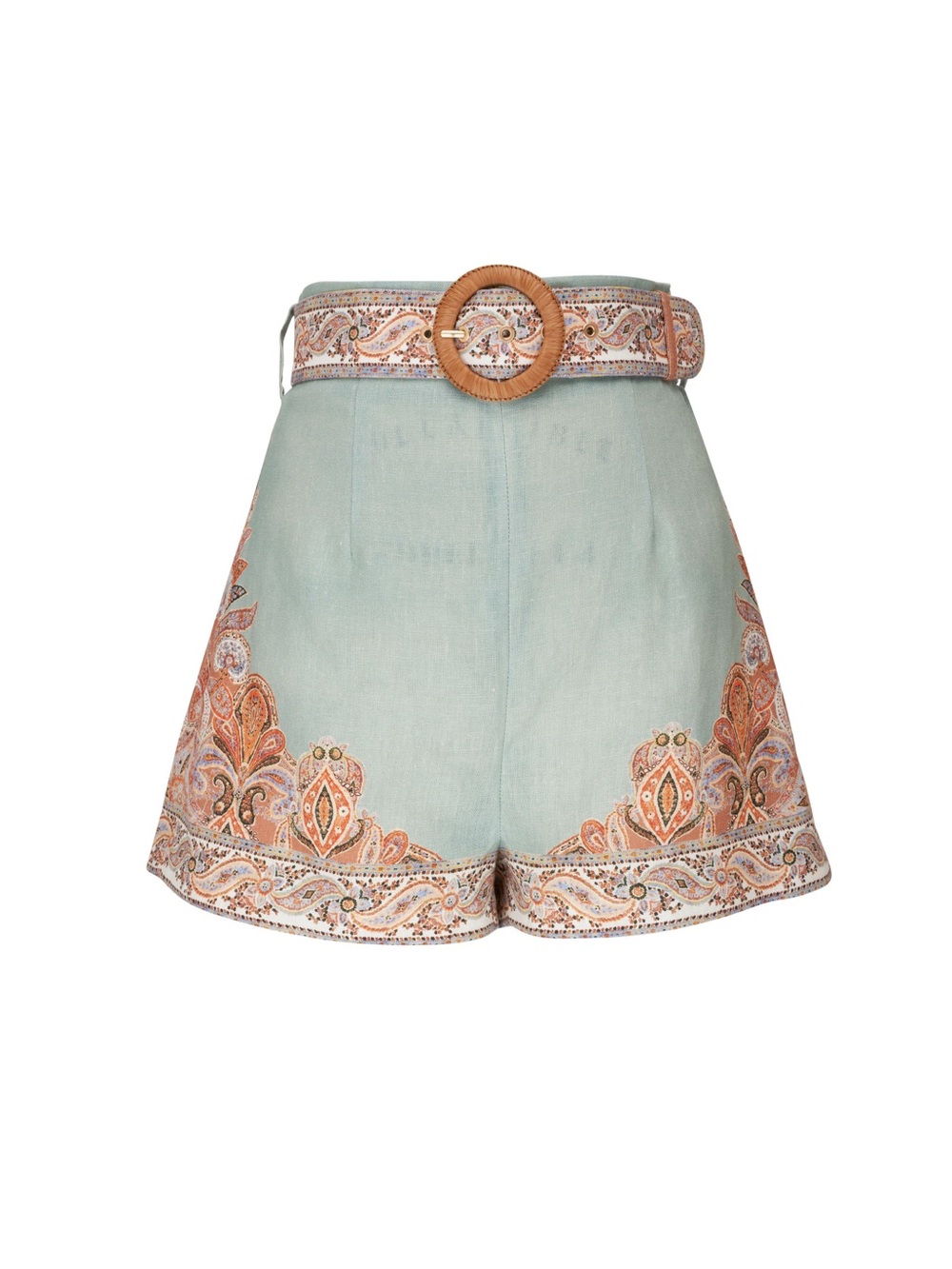 ZIMMERMANN Devi Tuck Linen Short in Mint Paisley 6 8 Medium